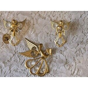 M-A-S-C-O-T Austrian Crystal 24K Gold Plated Lot Of 3 Angel Ornaments